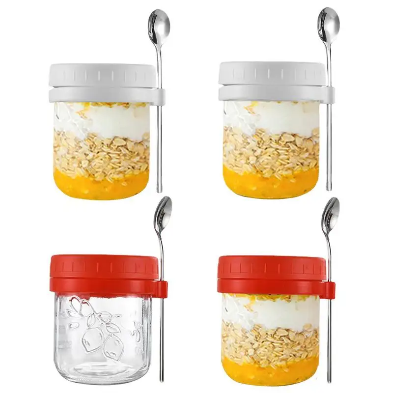 

2Pcs Overnight Oatmeal Jars 13.5oz Large Capacity Porridge Prep Cup Airtight Oatmeal Containers Glass With Lid And Spoon