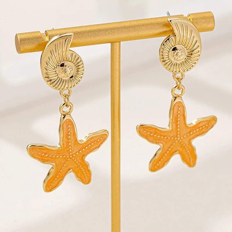 Conch Earrings for Women Fashion Children's Fun Ocean Series Metallic Color Starfish Beach Holiday Style Banquet Gift 5 Conch Earrings for Women Fashion Children's Fun Ocean Series Metallic Color Starfish Beach Holiday Style Banquet Gift - Image 5