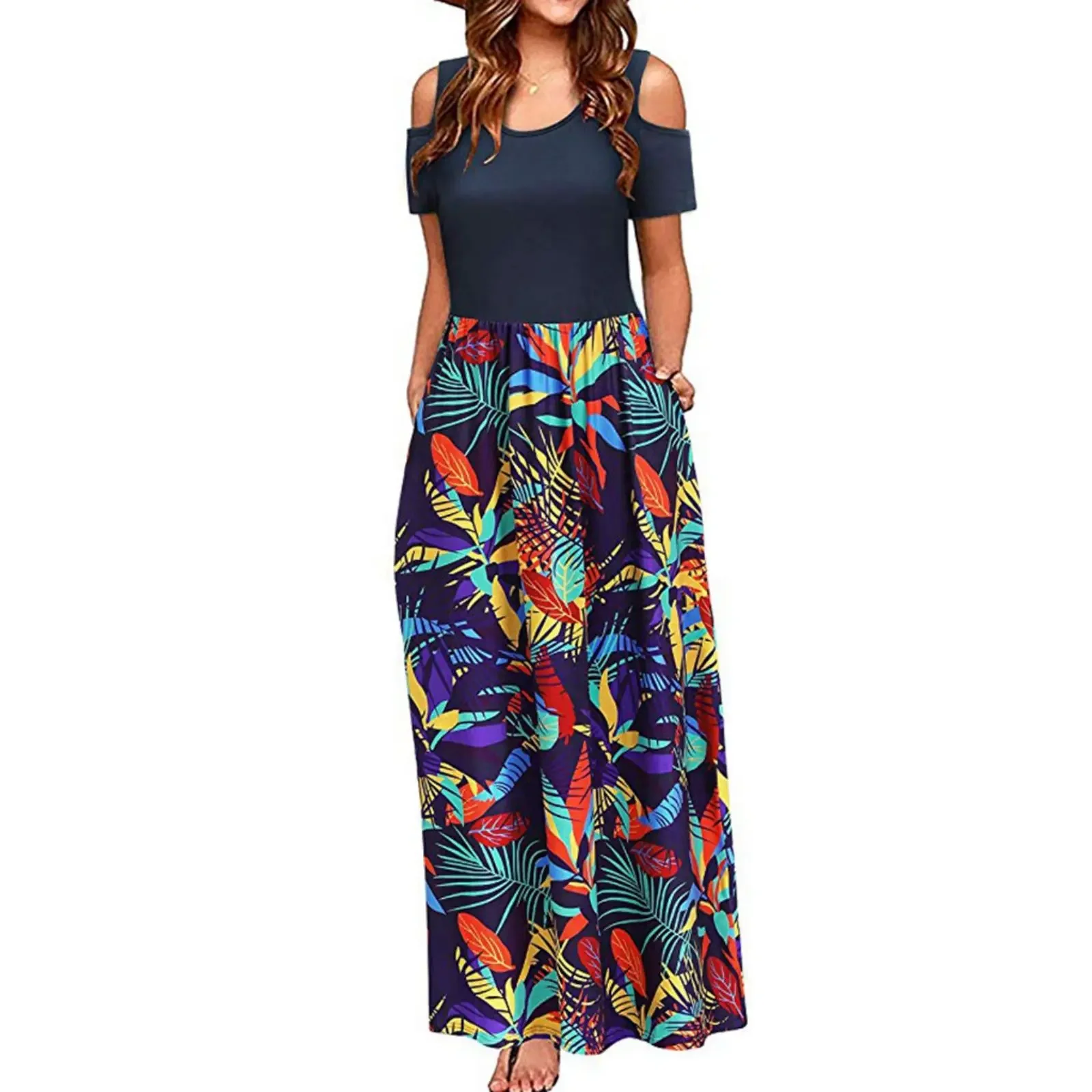 

Женский летний сарафан с открытыми плечами, длинные платья с карманами, 2024