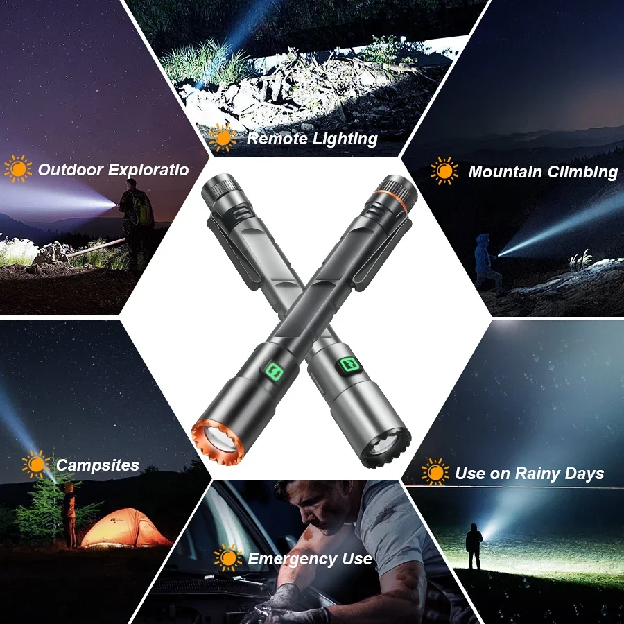 Mini Flashlight 2000LM USB Rechargeable Small Flashlight with Clip Magnetic Pocket Light for Camping Hiking Emergency situations