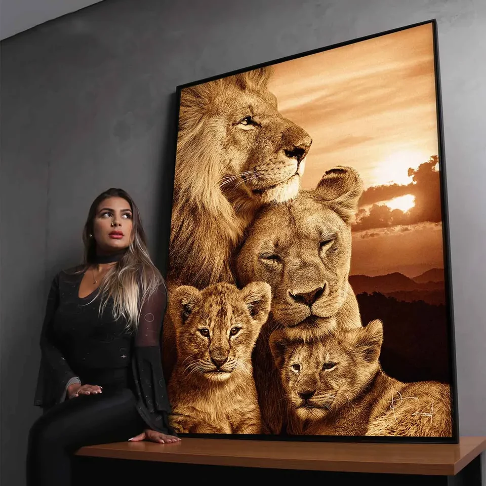 Poster Toile Animaux Tigre Lion Éléphant - Tableau Déco Murale - Non Encadré (Neuf)