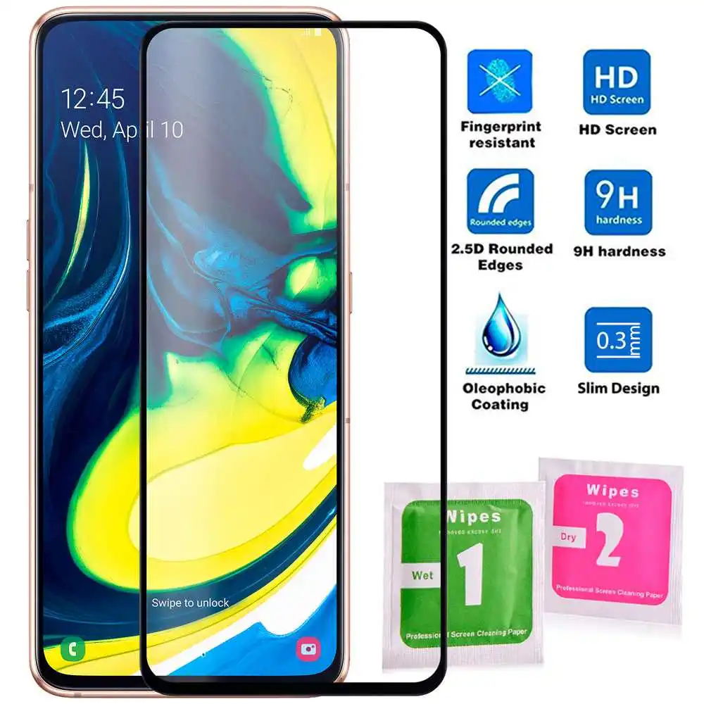 Full Cover Tempered Glass 9D 9H Screen Protector For Samsung Galaxy A80 Black