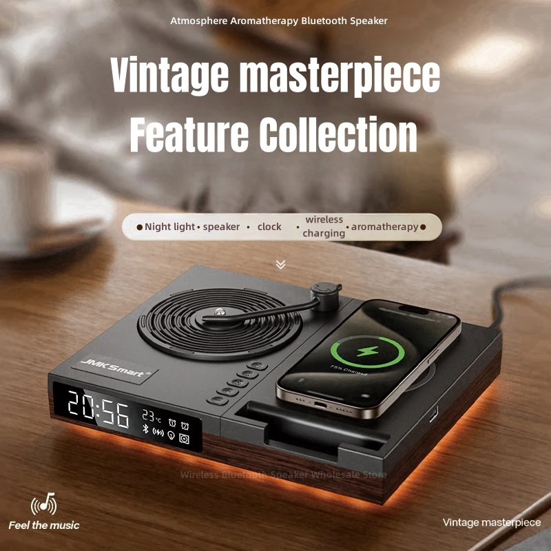 JMK-D01 Bluetooth Speaker Wireless Charging Digital Clock Led Wireless Charger Speakers with Aromatherapy Function