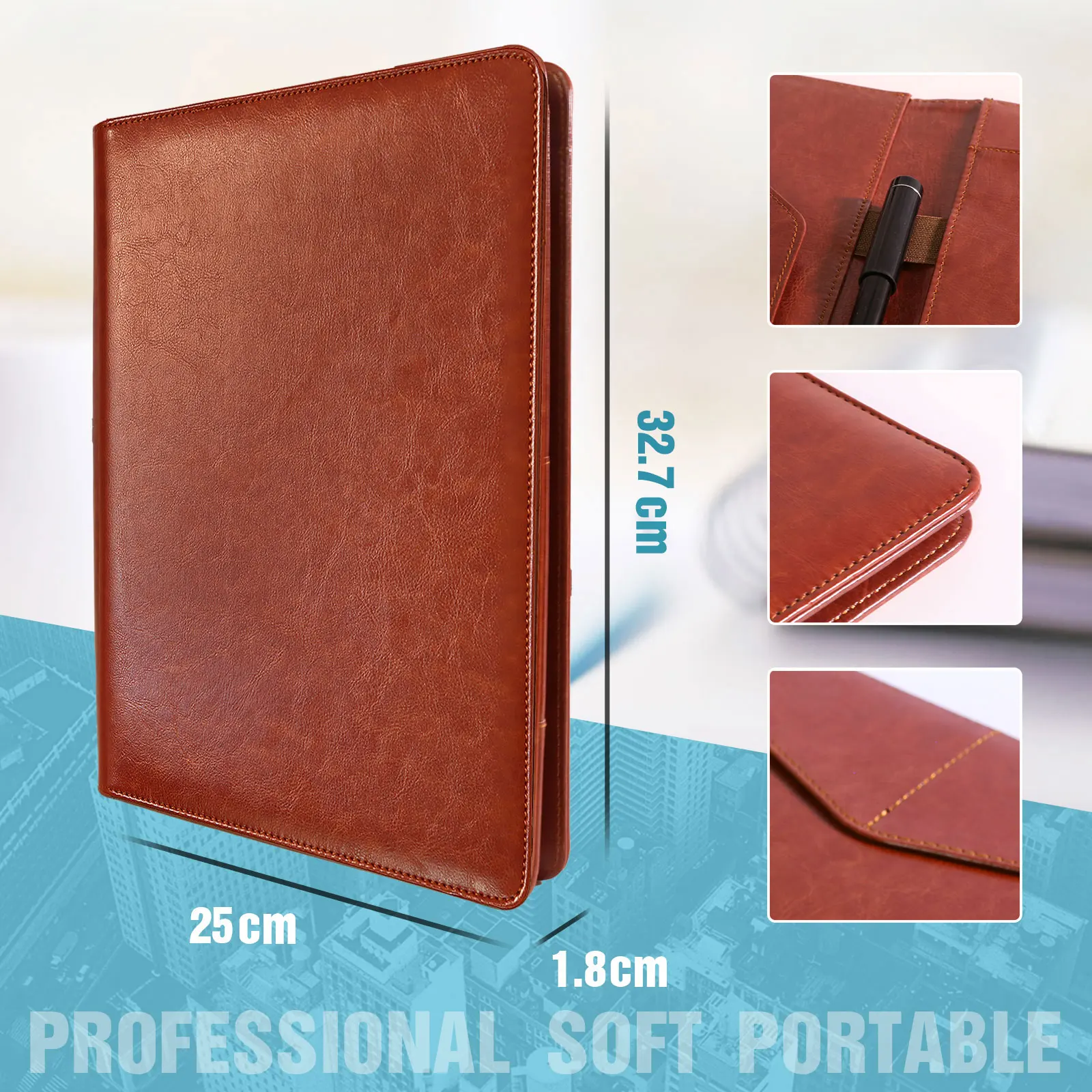 12.9x9.6in A4 Leather Business Folder Padfolio Portfolio Magnetic Clipboard  Conference Folders Document filing Organizer