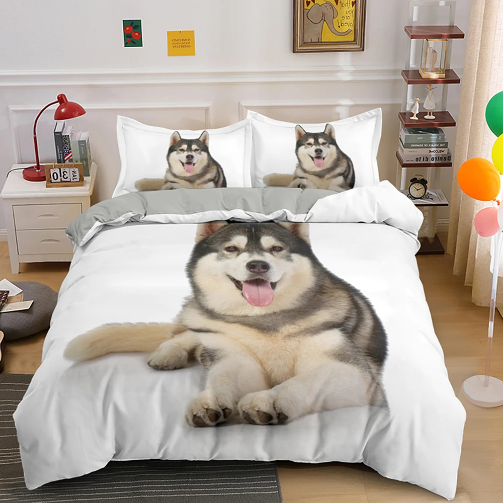 Copripiumino Husky Siberiano 3D – Set Matrimoniale 200x200 Cm Con Federe, Morbido In Microfibra, Cerniera Nascosta, Adatto A Tutte Le Stagioni