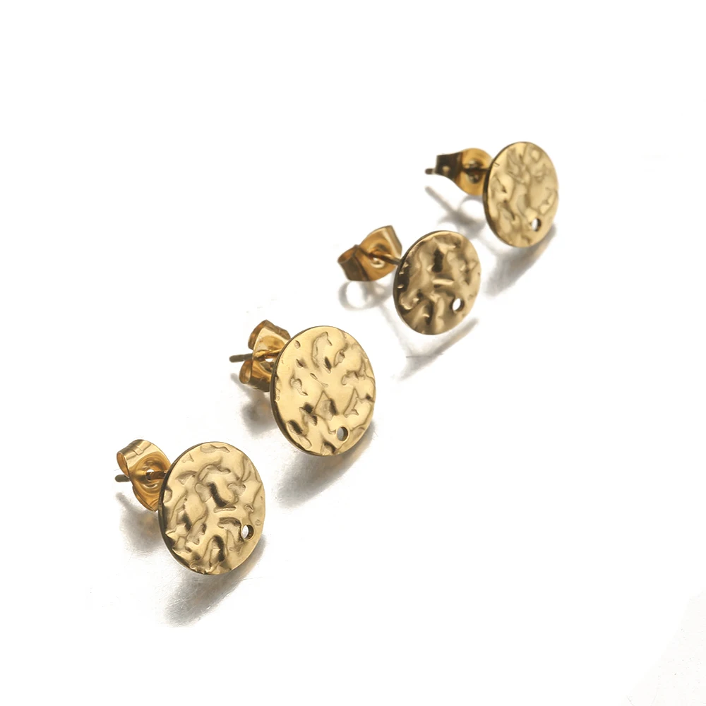 10Pcs Stainless Steel Gold Plated Hammered Texture Circle Round