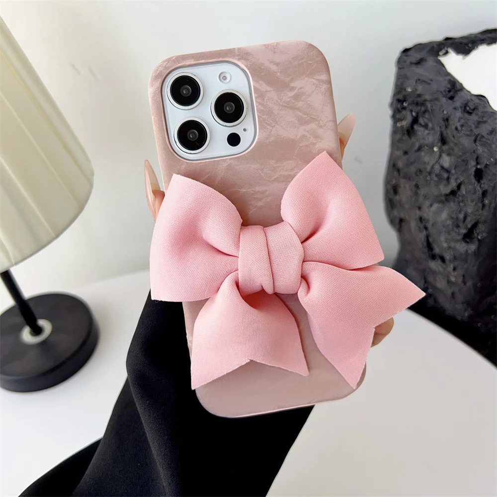 INS Luxury Silk Texture 3D Ribbon Case - Cute Solid Candy Color Cover