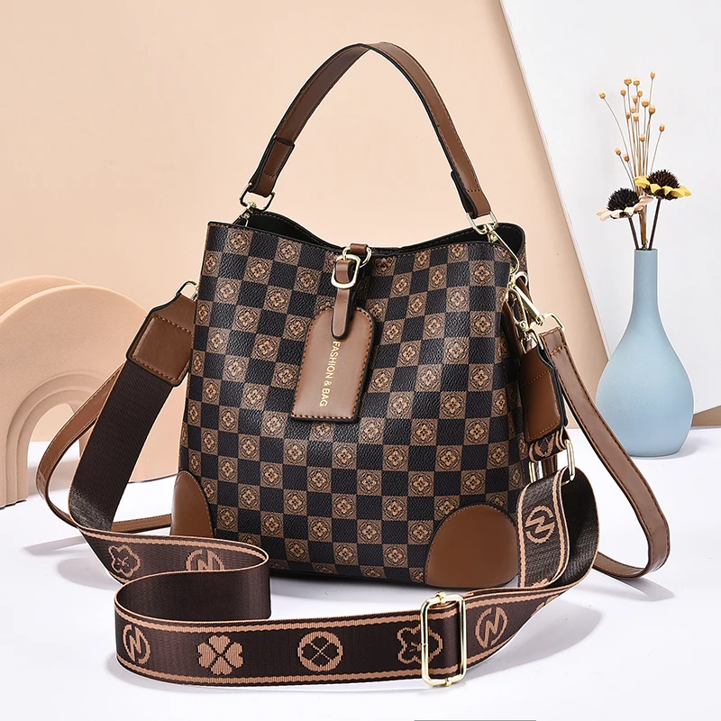 2024 new bucket bag all-in-one fashion all-in-one handbag Large capacity women's single shoulder crossbody bag zipper buckle PU 2
