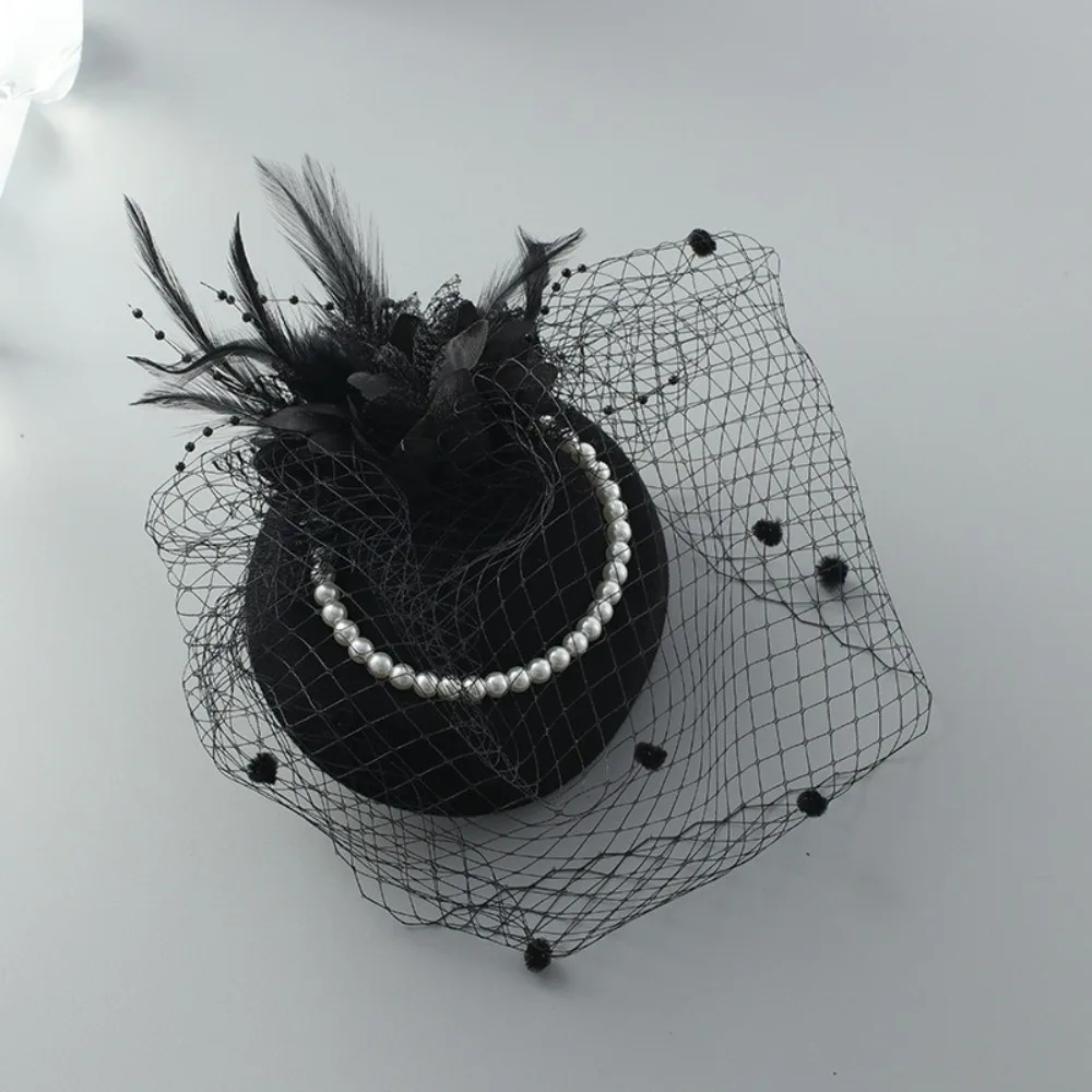 Neue Elegante Braut Kopfbedeckung Vintage Perle Blume Hochzeit Schleier Hut Temperament Mesh Pillbox Hüte Für Frauen – Detail 2