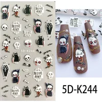 5D Realistic Relief Happy Halloween Prank Cute Skull Ghost Jack-o'-lantern Adhesive Nail Art Stickers Decals Manicure Charms 1