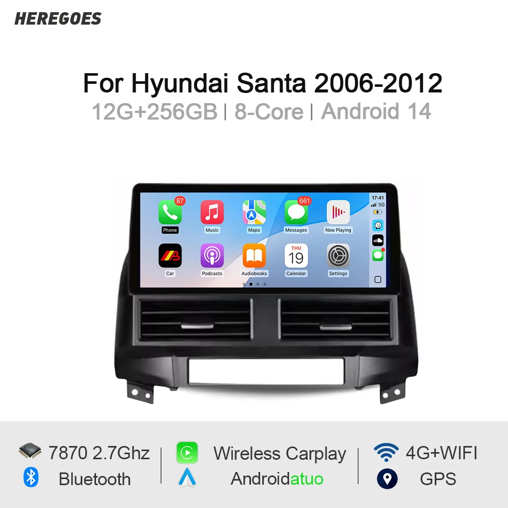 Carplay Android 14 8 Core Auto-Multimedia-Player 12 GB GPS Navigation Stereo Bluetooth Auto Radio Für Hyundai Santa Fe 2 2006-2012