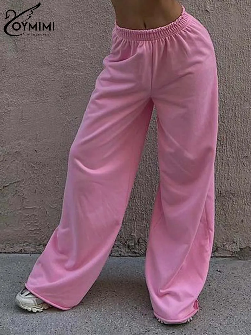 Oymimi Casual Pink Simple Women Pants 2023 Elegant Knitting Straight Trousers Fashion Solid Full Length Pants Female Streetwear