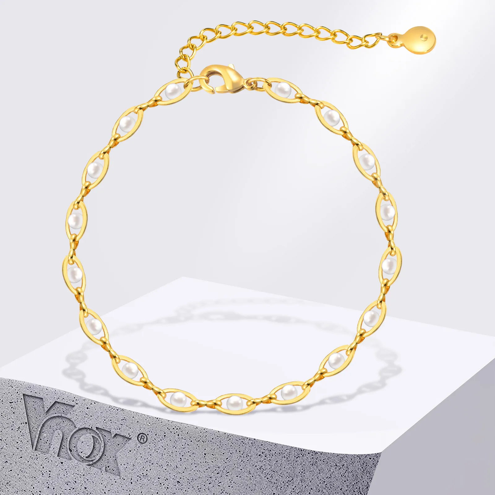 Vnox Unregelmäßiges Perlenkettenarmband für Frauen und Mädchen, vergoldet, eleganter Schmuck, Geschenke