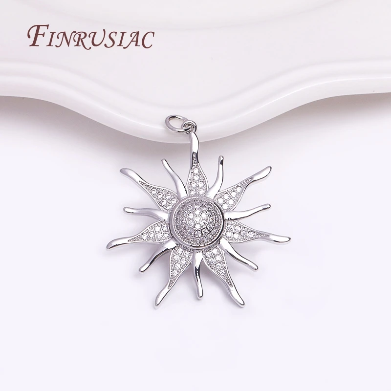 High Quality Brass Metal Inlaid Zircon Sun Charms DIY Jewelry Making 18K Gold Plated 33mm Big Sun Flower Pendant Wholesale 6