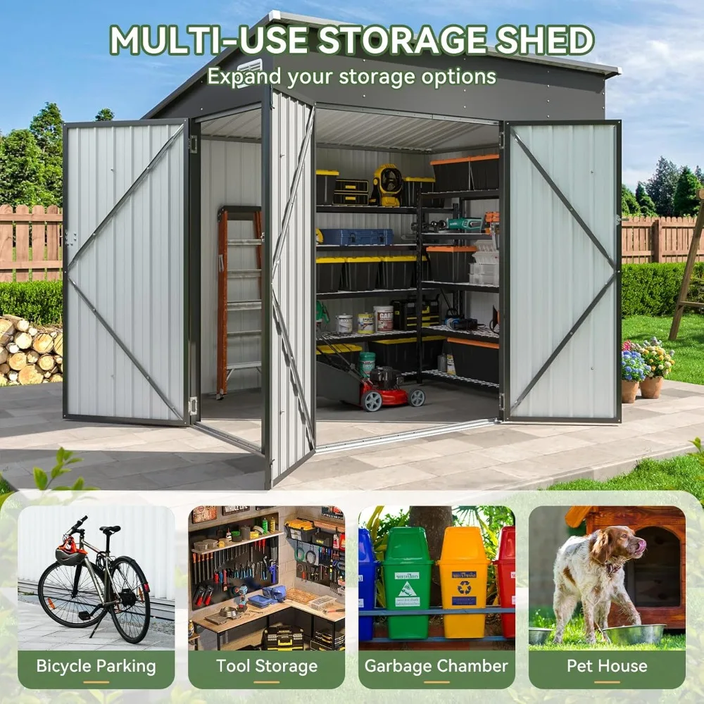 7.5x4 FT Triple Door Metal Storage Shed 6