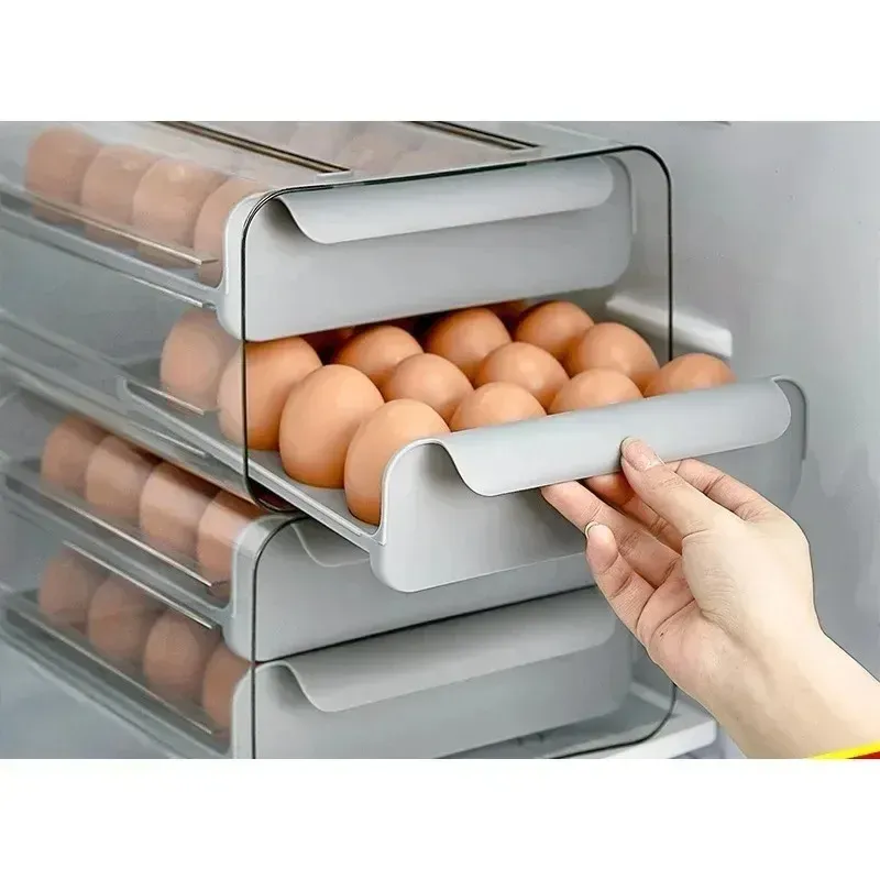 Large Capacity Refrigerator Egg Drawer Food-Grade Double-Sealed Storage Box Fresh-Keeping Organizer for Kitchen Household Use