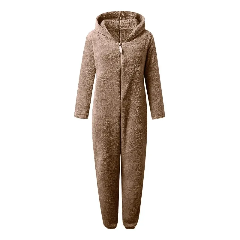 Thickened Furry Onesies for Adults Women Fashion Fleece Sleepwear Hood Sets Pajamas for Winter Women Velvet Warm Pyjamas