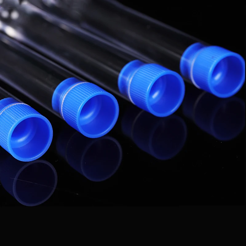 50pcs Laboratory Transparent Test Tube 12x75mm ( 5ml ) Clear PP Plastic Test Tubes Set With Blue Or Red Caps