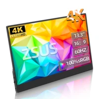 ZSUS 3840*2160 13-inch 4K Portable Monitor 60HZ For Laptop XBox PS4 / 5 Switch TV Box Cell Phone PC Extension Mobile
