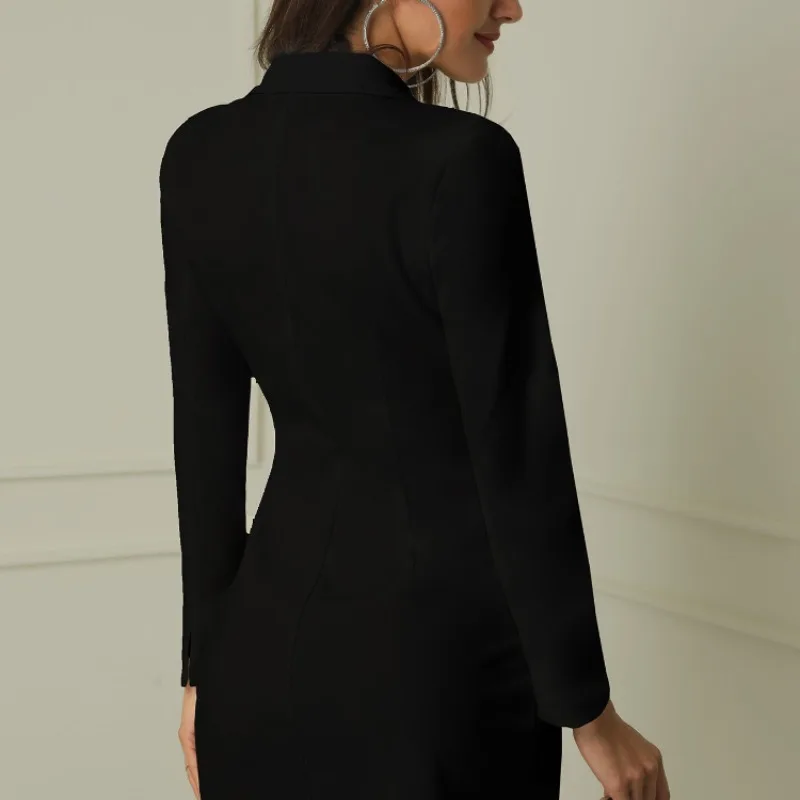 2023 New Spring  Autumn Explosive Long-sleeved Mid-long Splicing Thin Pure Color Suit Jacket Fashion Casual Slim-fit Women Wear