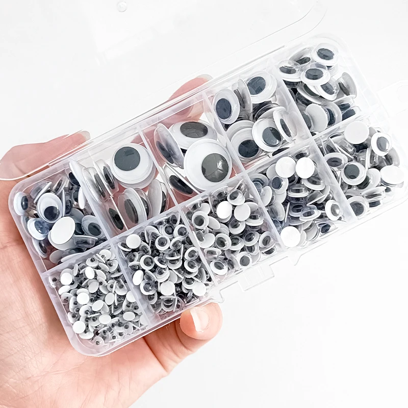 650pcs/box DIY Self-Adhesive Wiggly Googly Doll Eye White Mixcolor Movable Simulation Cartoon Animal Eyeball Children Craft Tool