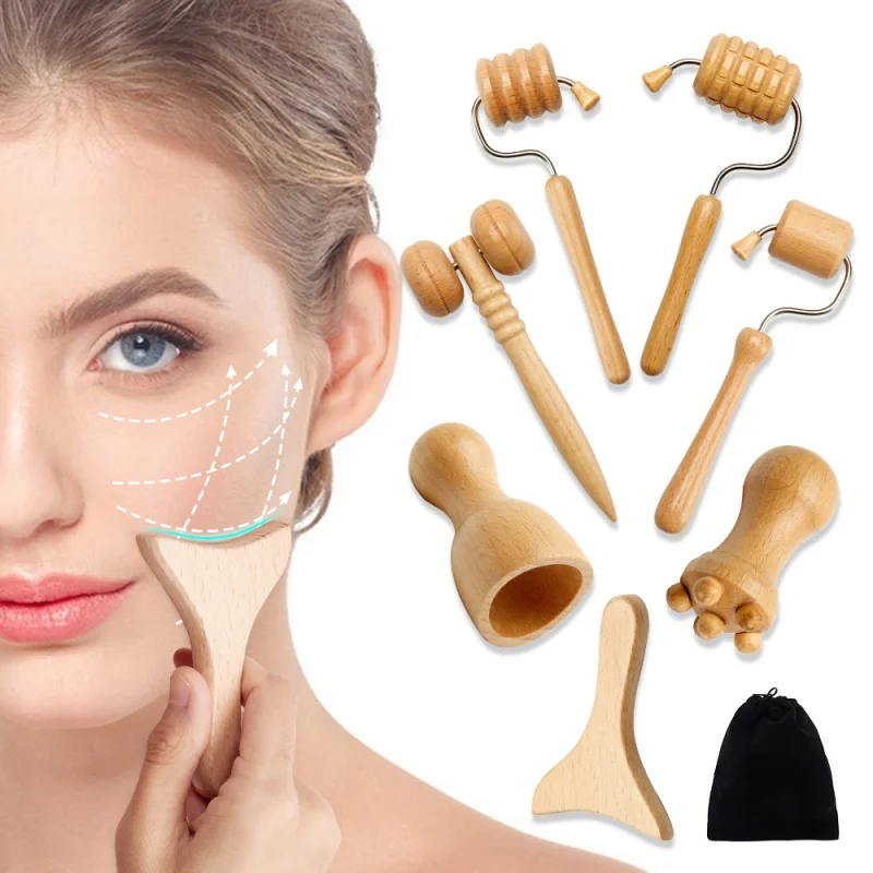 Facial Lifting Massage Facial Maderotherapy Masses Kit Wooden Gua Sha Tool Wood Therapy Wrinkle Remover Relaxation Skie Caree