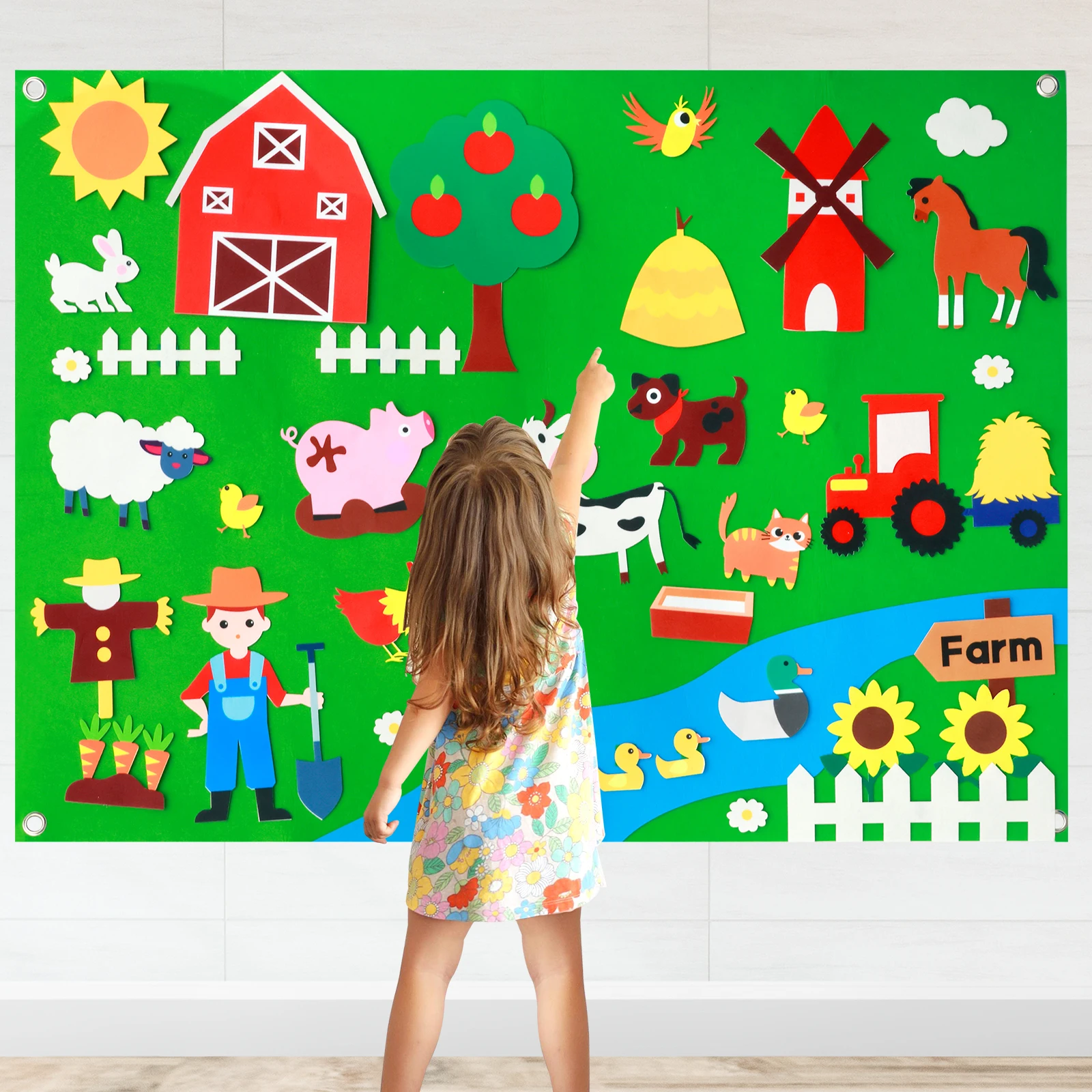 41.3inch Children's Teaching Felt Board Interactive Animals Felt-Board Story Set Early Learning Interactive Play Set For Toddler