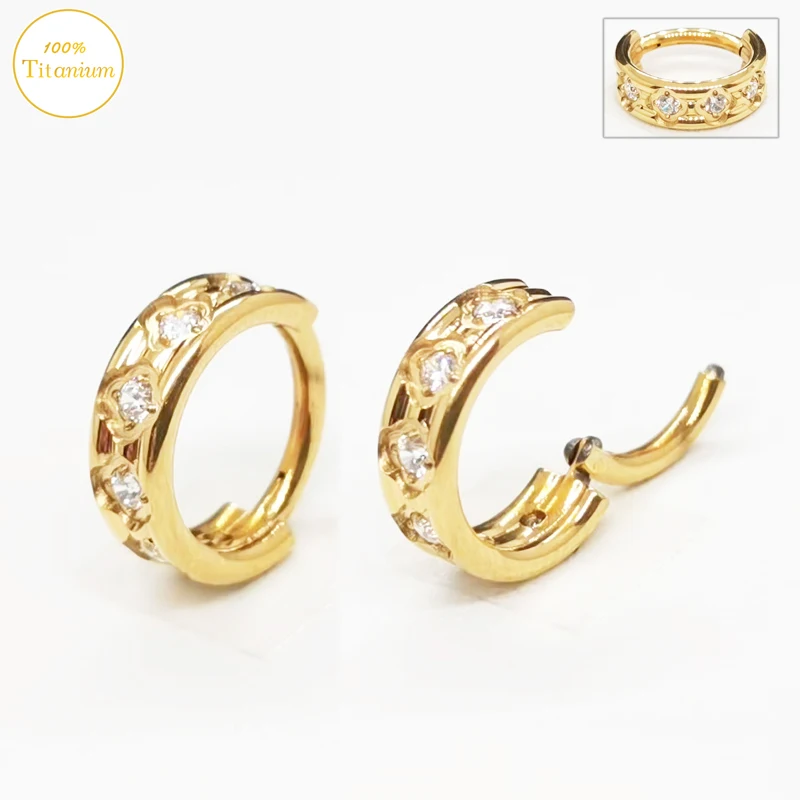 G23 Titanium Ear Piercing Earrings Zircon High Segment Clickers Ring Septum Nose Ring Cartilage Tragus Helix Piercing Jewelry
