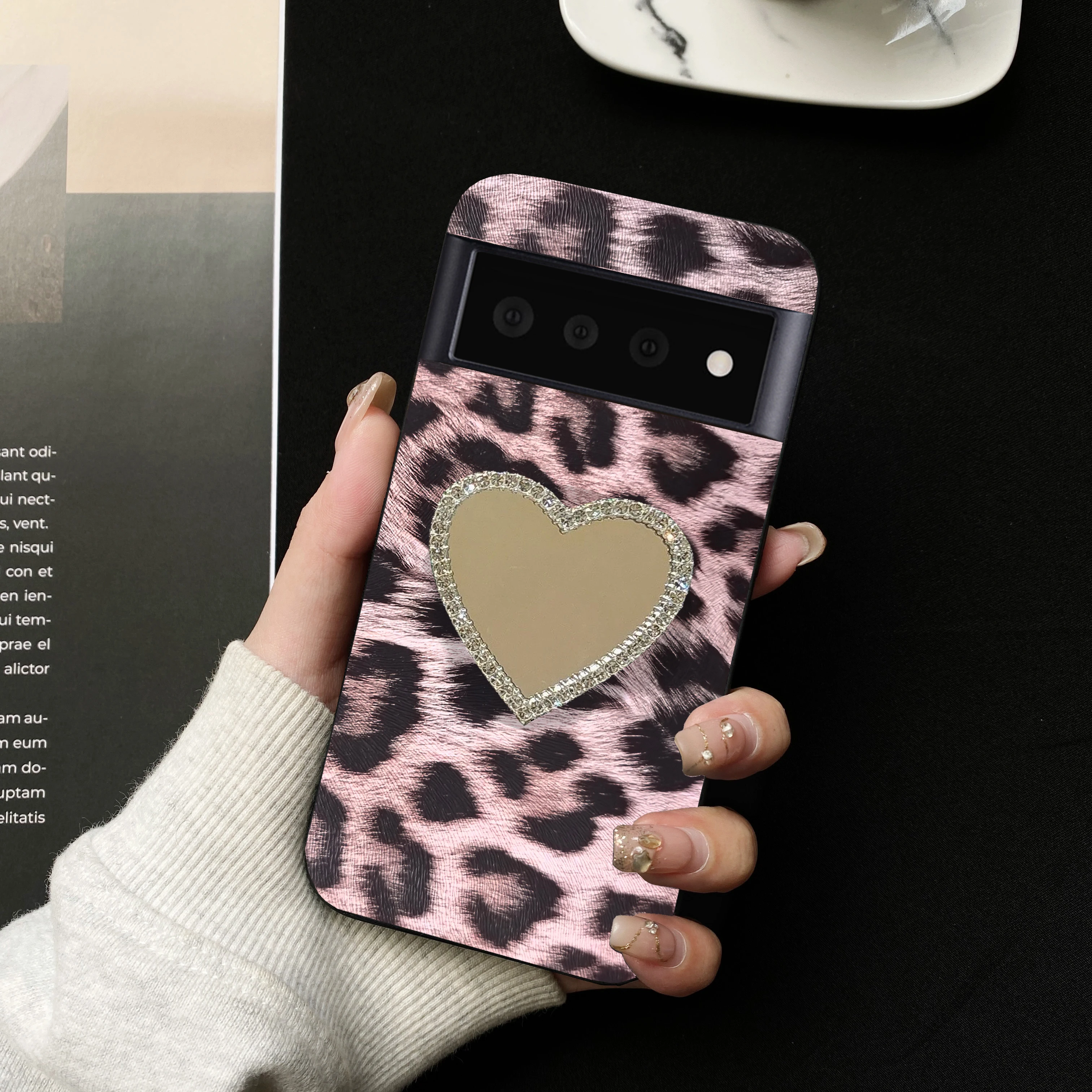 Luxury Leopard Heart Mirror Phone Case - Soft TPU Cover