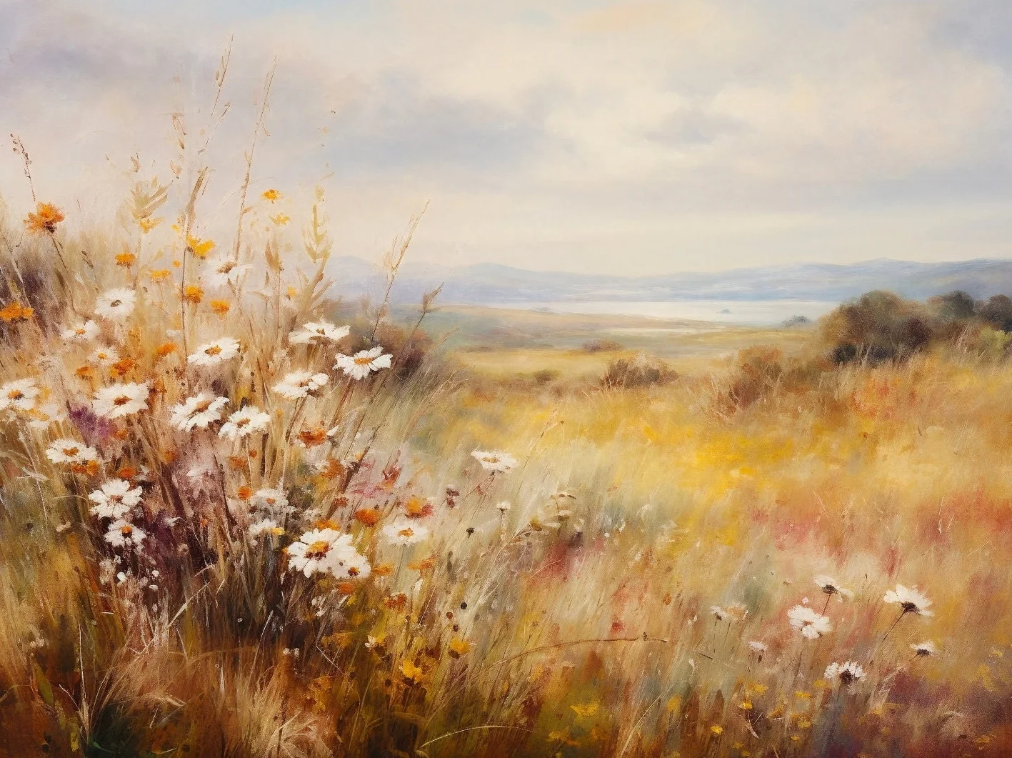 Moody Autumn Wildflower Landscape Canvas Print – Vintage Rustic Country Scenery Wall Art Decor