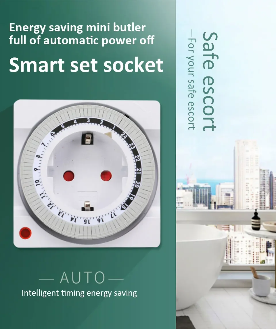 Enchufe europeo con temporizador mecánico de 24 horas, interruptor automático de apagado para interiores, temporizador i