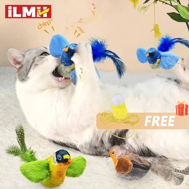 Indoor Interactive Birds Toy for Cat Chasing Teasing Toy Sounding Catnip Cat Teaser Toy Self-hilarity Wall Hanging Birds Cat Toy 1