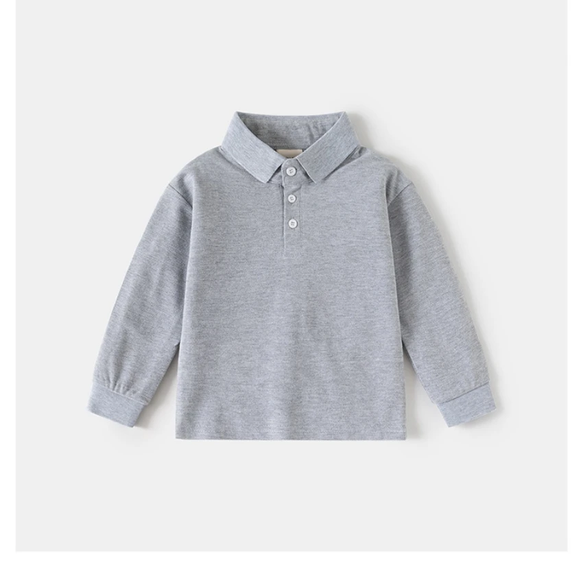 Neue Frühlingskollektion 2-6 Jahre Kinderkleidung Klassisches Einfarbiges Polohemd Halbknopfleiste Piqué-Baumwolle Langarm-Jungenhemd – Detail 7