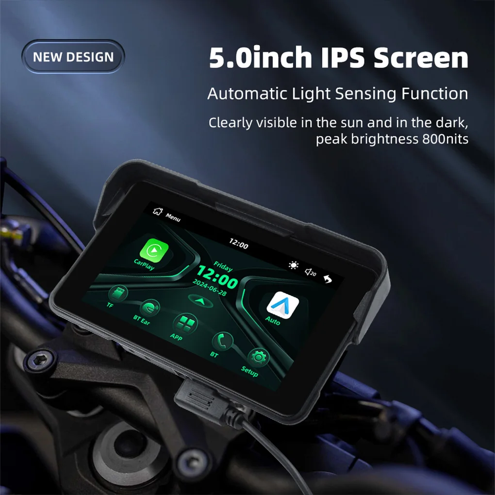Portable Waterproof 5 Inch IPS Touch Screen CarPlay Moto Android Auto Digital Motorcycle Dashboard GPS Motorcycle Navigation