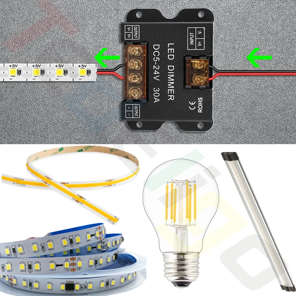 Tedeligo LED Dimmer Switch 433MHz 12V 24V 30A Regulator Adjustable Brightness Controller Wireless Wall Switch for LED Strip Lamp