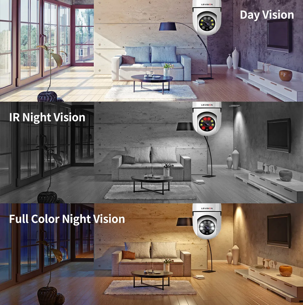 LS VISION 1080P Bulb Wifi Camera with PTZ HD Wireless Color Night Vision Two Way Audio Auto Tracking Home CCTV Security Camera surveillance camera system