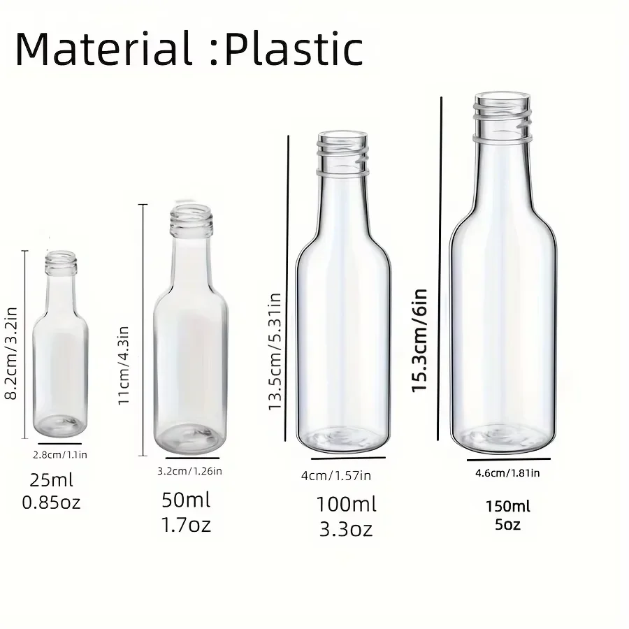 HYCKee [24 stuks] Miniatuur Alcoholflessen 50ml, Kleine Lege Plastic Fles Met Zwarte Schroefdopjes Voor Sloe Gin Saus Wijn Siroop Olie Vloeistoffen