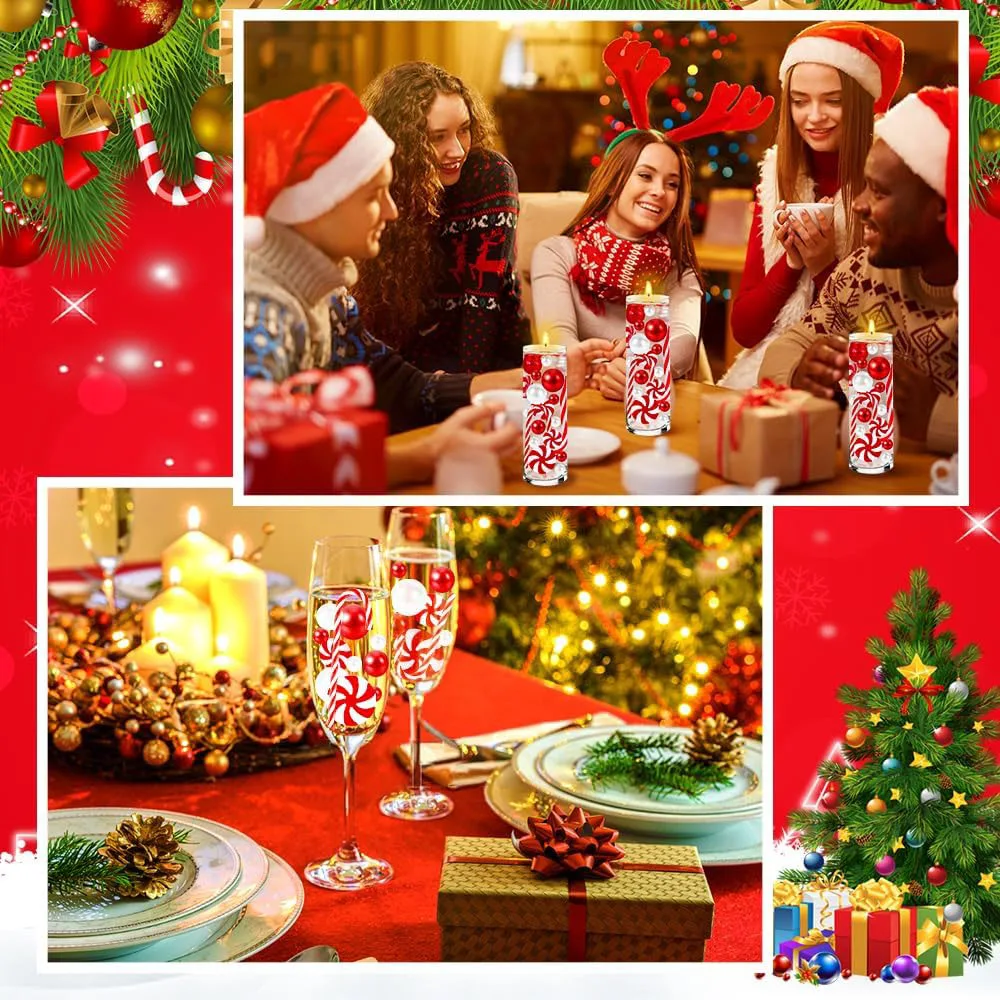 Weihnachtsvase mit weißen und roten Zuckerstangenperlen, Weihnachtsfüllung, schwimmende künstliche Perle, Esstischdekoration für Zuhause – Detail 13