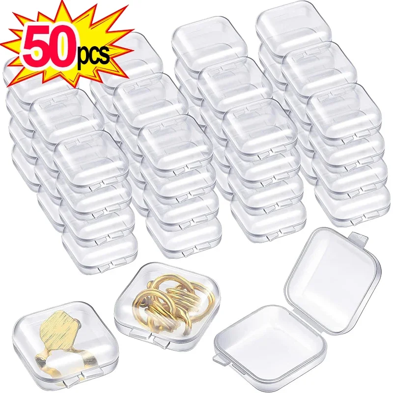 Mini Plastic Storage Box Square Transparent Organizer for Necklace Earrings Rings Jewelry Packaging Boxes Storager Container