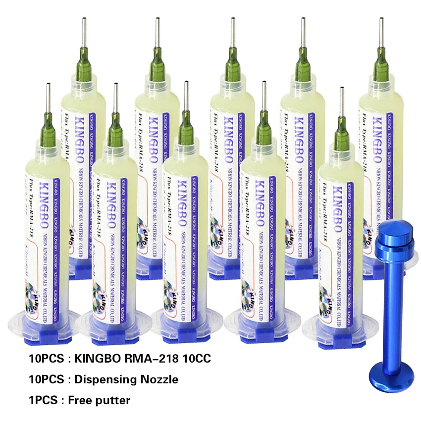 100% original authentic KINGBO RMA-218 10CC Solder Paste Flux For Soldering Assist + Dispenser Needles electrode rod
