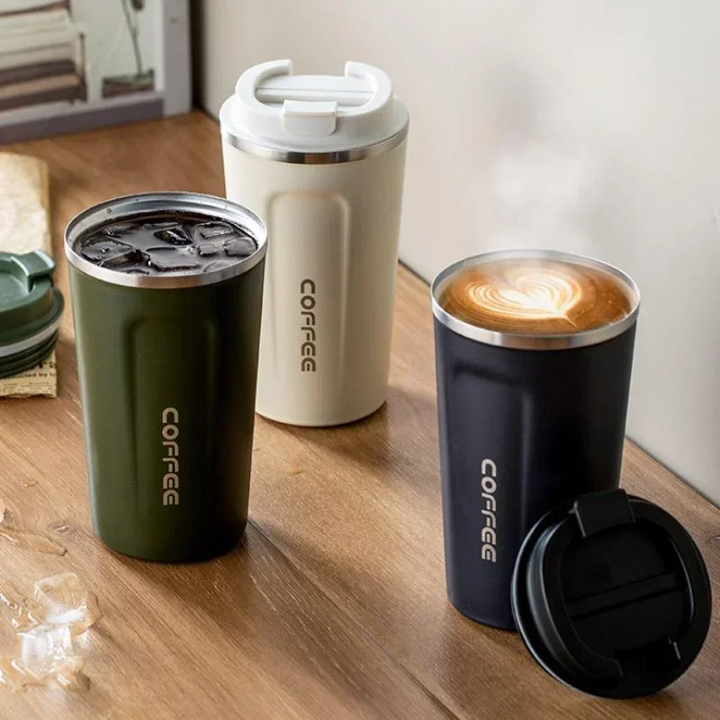 380/510ML Stainless Steel Coffee Mug Leak-Proof Travel Thermo Cup Vacuum Flask Insulated Office Cup Water Kettle Solid Color 1