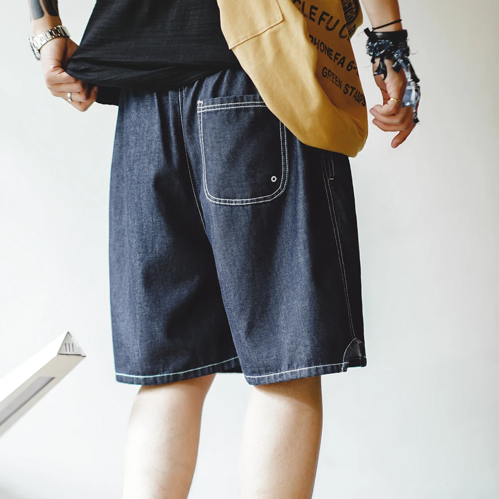 Maden Summer Casual Ice Jeans Men Denim Shorts Cool Fit Loose Straight Leg Half Pants Men's Summer Shorts Pants