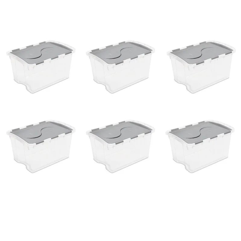 

Sterilite 48 Qt. Hinged Lid Storage Box Plastic, Titanium, Set of 6