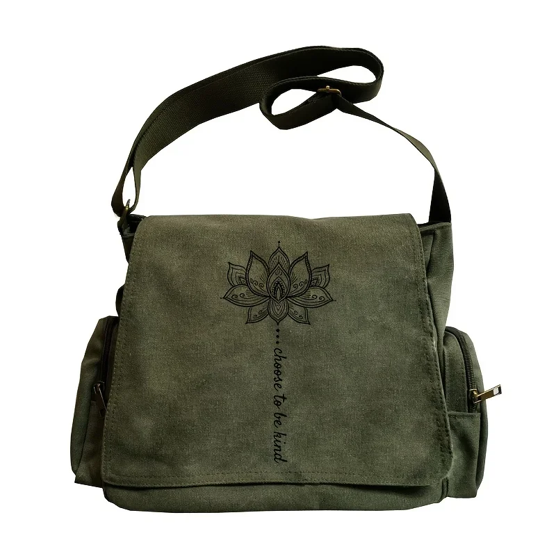 New Vintage Women's Lotus Pattern Crossbody Bags Large Capacity Tutorial Bag Multiple Pockets Message Bag Daily Shopping