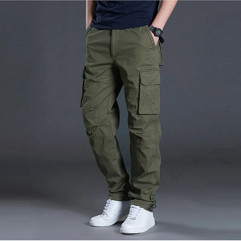 2024 New Large Pocket Loose Overalls Men's Outdoor Sports Jogging Tactical Pants Elastic Waist Pure Cotton Casual Work Pants 4