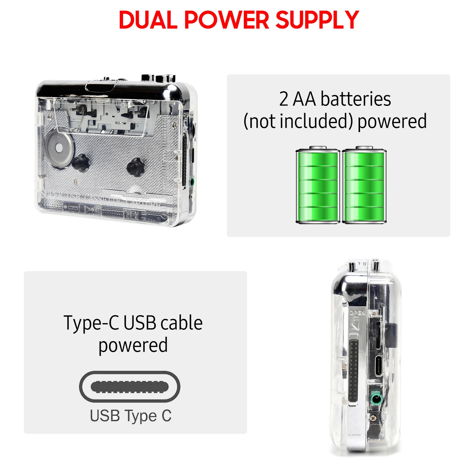 Cassette Player TON010 Portable Tape Recorder To Mp3 Full Transparent Shell USB Capture To MP3