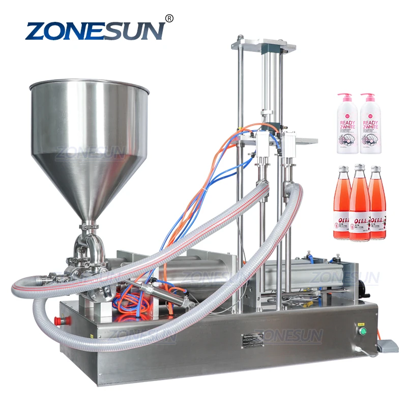 

ZONESUN ZS-GTD2 Double Diving Nozzles Water Cream Shampoo Moisturizer Lotion Cosmetic Oil Honey Stick Food Paste Filling Machine