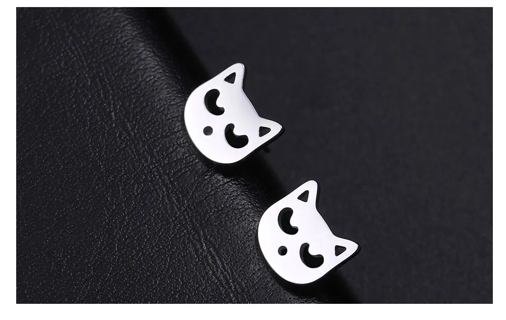 Cute Small Cat Kitten Stud Earrings Stainless Steel Gold Color Earrings for Women Girls - PeticaDeals