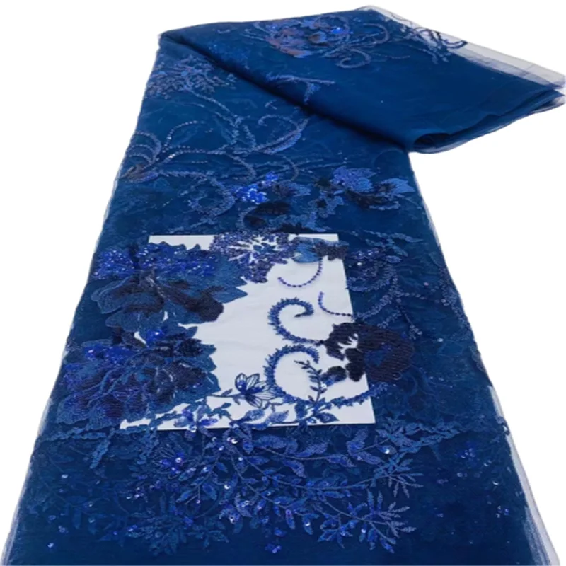 

Nigerian Lace Fabric 2022 High Quality Lace Blue African Lace Fabric With Sequis French Tull Lace Fashion Women Weddging 5yards