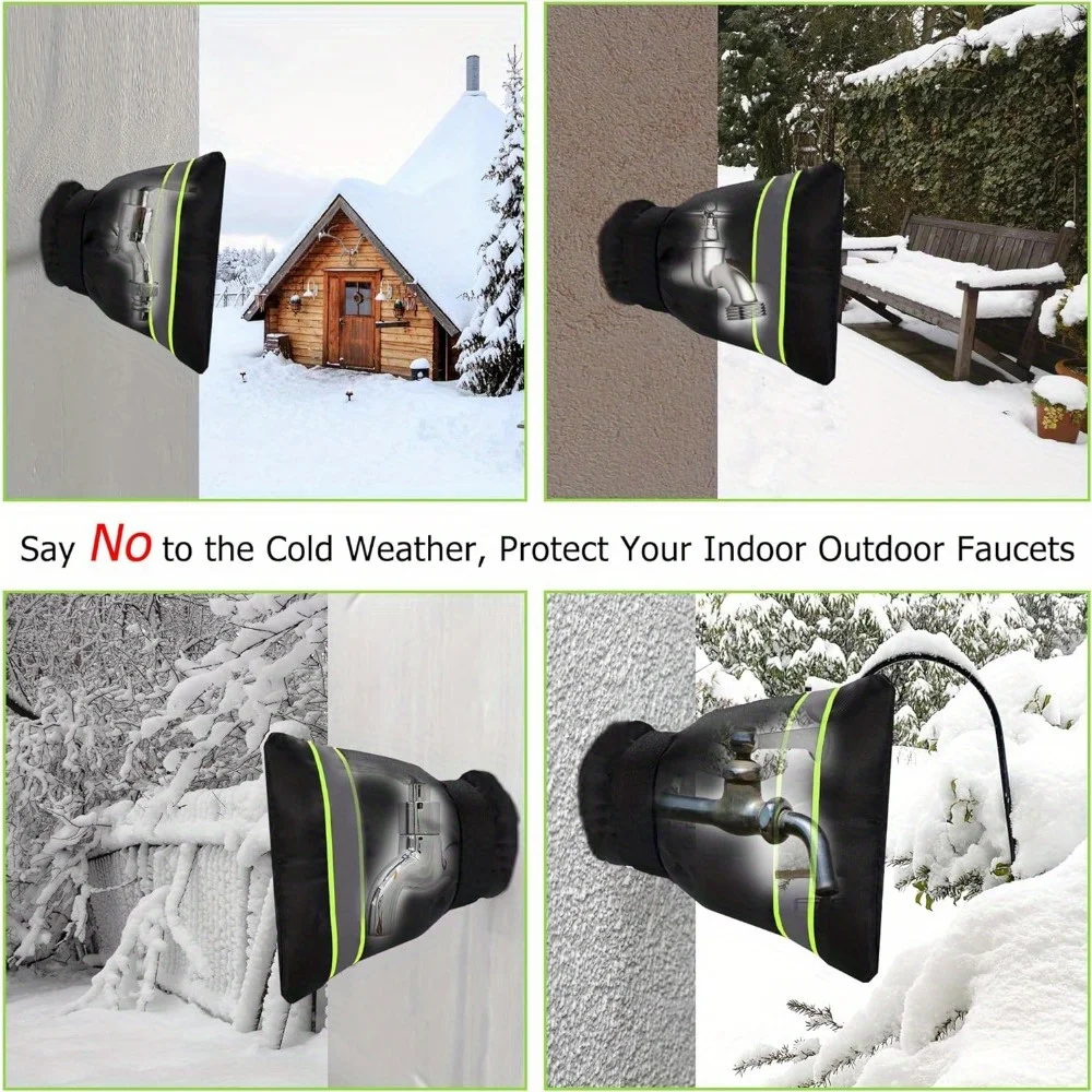 4-pack Outdoor Faucet Covers, Reusable Thick Outdoor Faucet Frost Protection Cover with Green Reflective Strip
